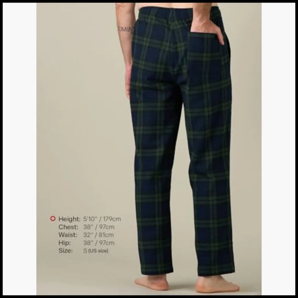 Cotton Flannel Pajama Pants with Drawstring and Pockets